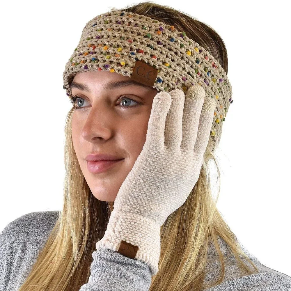 Women's Beige Winter Warm Eco-friendly Warm Chenille Touchscreen Texting Gloves